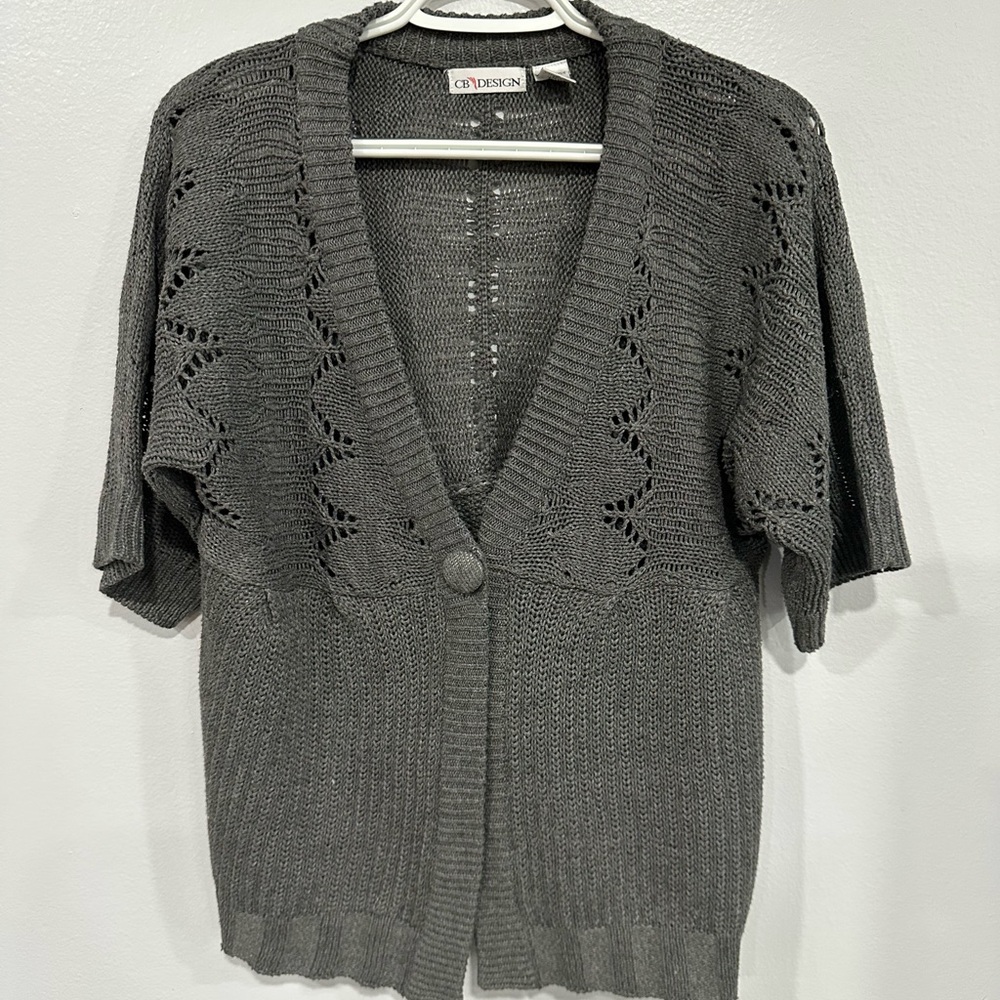 Gray Open-Front Cardigan Sweater